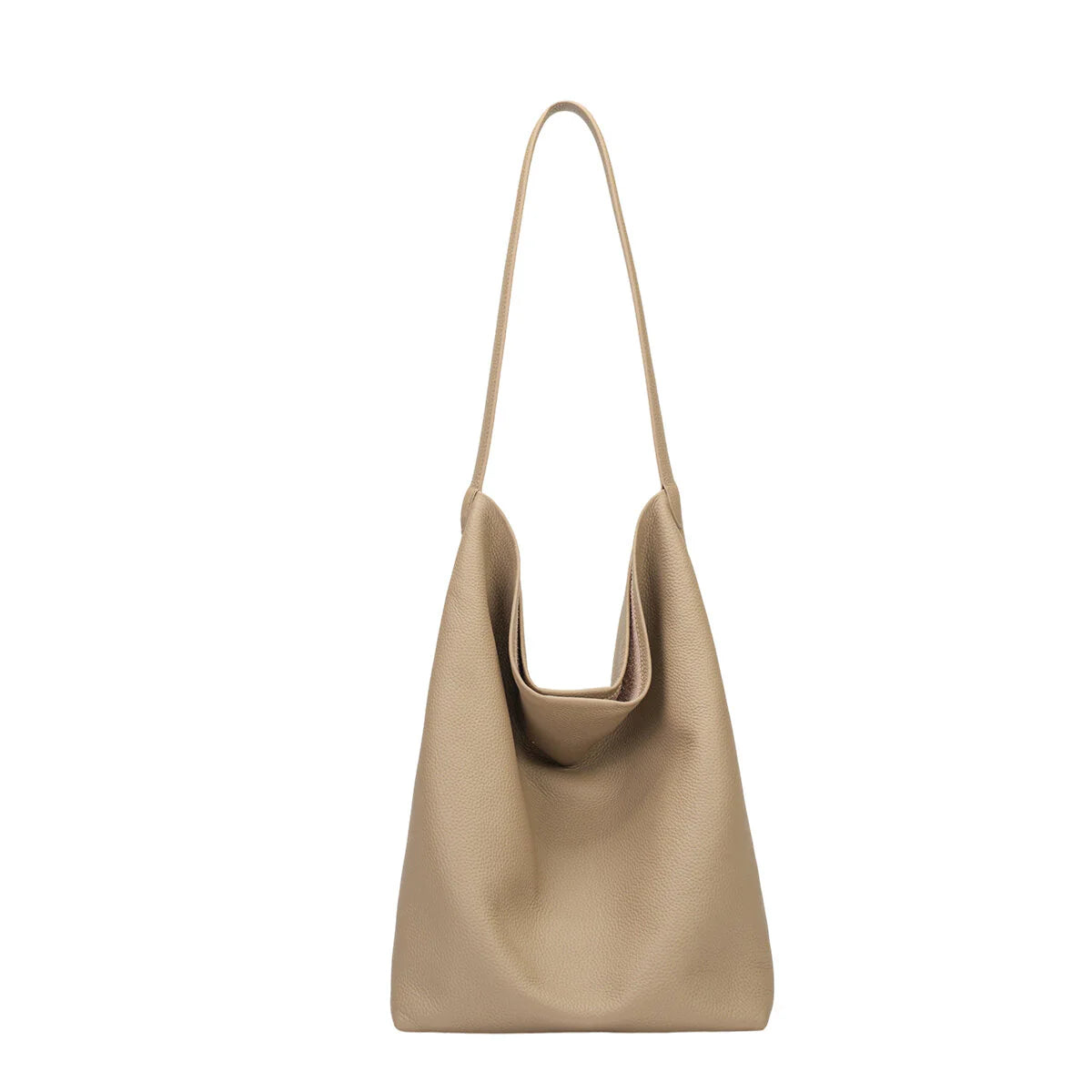 BAMEI Genuine Cowhide Slouchy Tote Bag 2-in-1 Set - Taupe