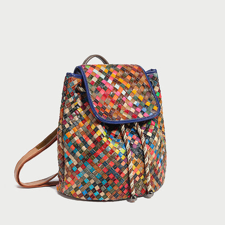 Sunset Multicolor Woven Leather Flap Backpack - Rainbow