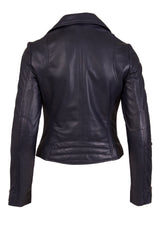 Womens Leather Jacket in Night Blue with Zips