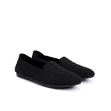 Houndstooth Knit Slip-On Flat Loafers - Black