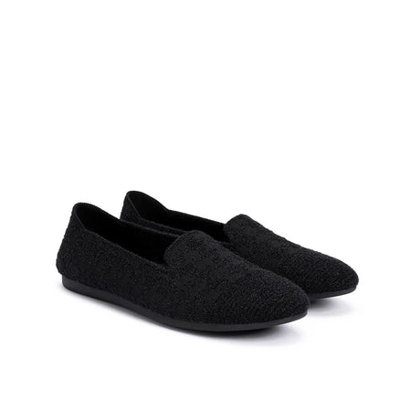 Houndstooth Knit Slip-On Flat Loafers - Black