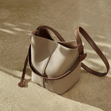 Nalandu Soft Pebbled Leather Bucket Shoulder Bag - Taupe