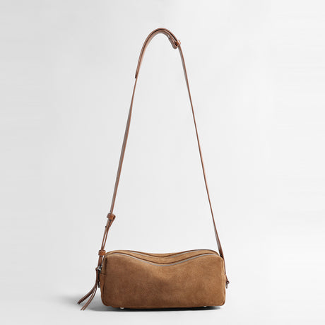 Vintage Suede Cylinder Baguette Bag – Dual-Zip Shoulder & Crossbody Bag
