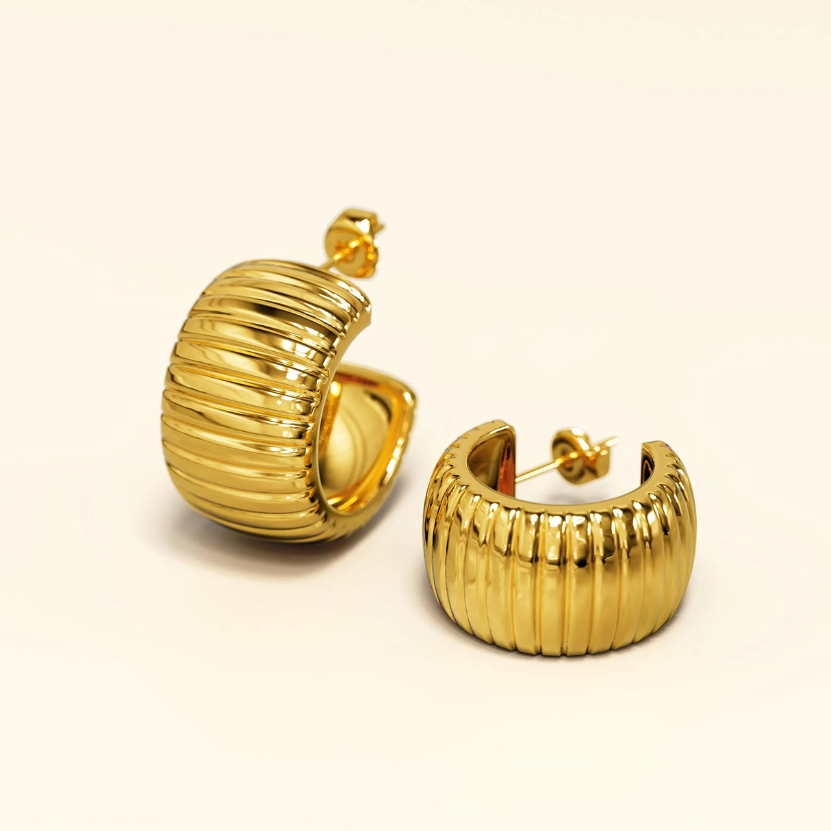 Bullion Gold Ridged Hoop Gold layered Stud Earrings