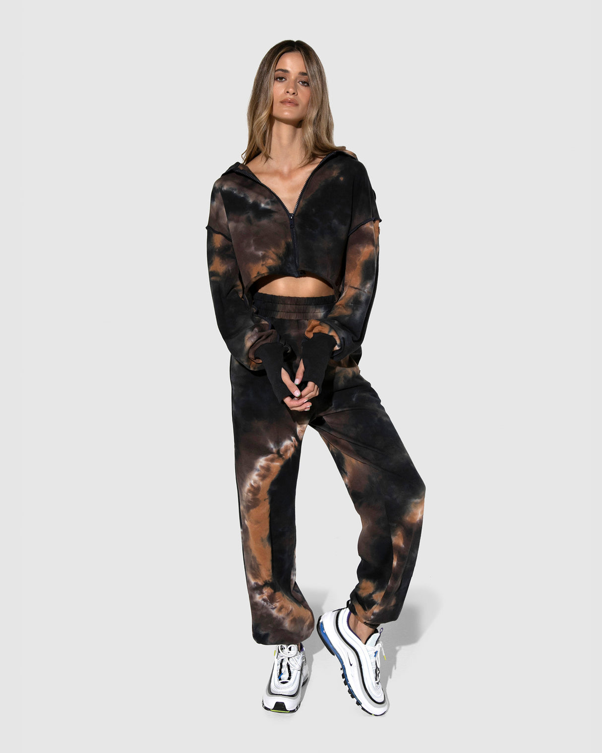 BY.DYLN Hazel Cropped Hoodie - Choc Tie Dye