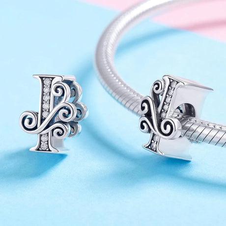 Solid 925 Sterling Silver Vintage Inspired Antique Alphabet Charm