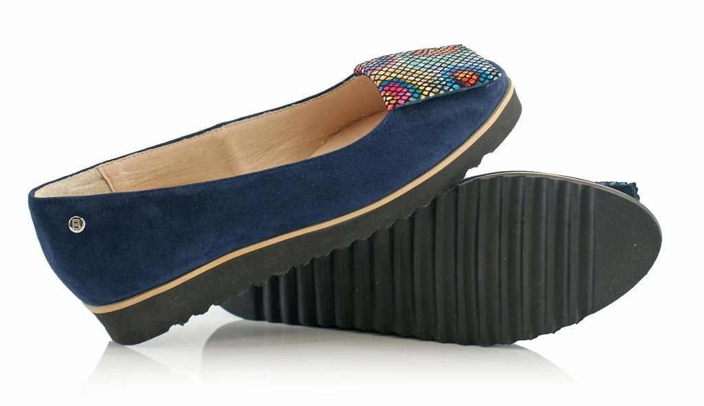 Bosccolo Womens Moccasin Pa - Navy Blue Suede/Multi