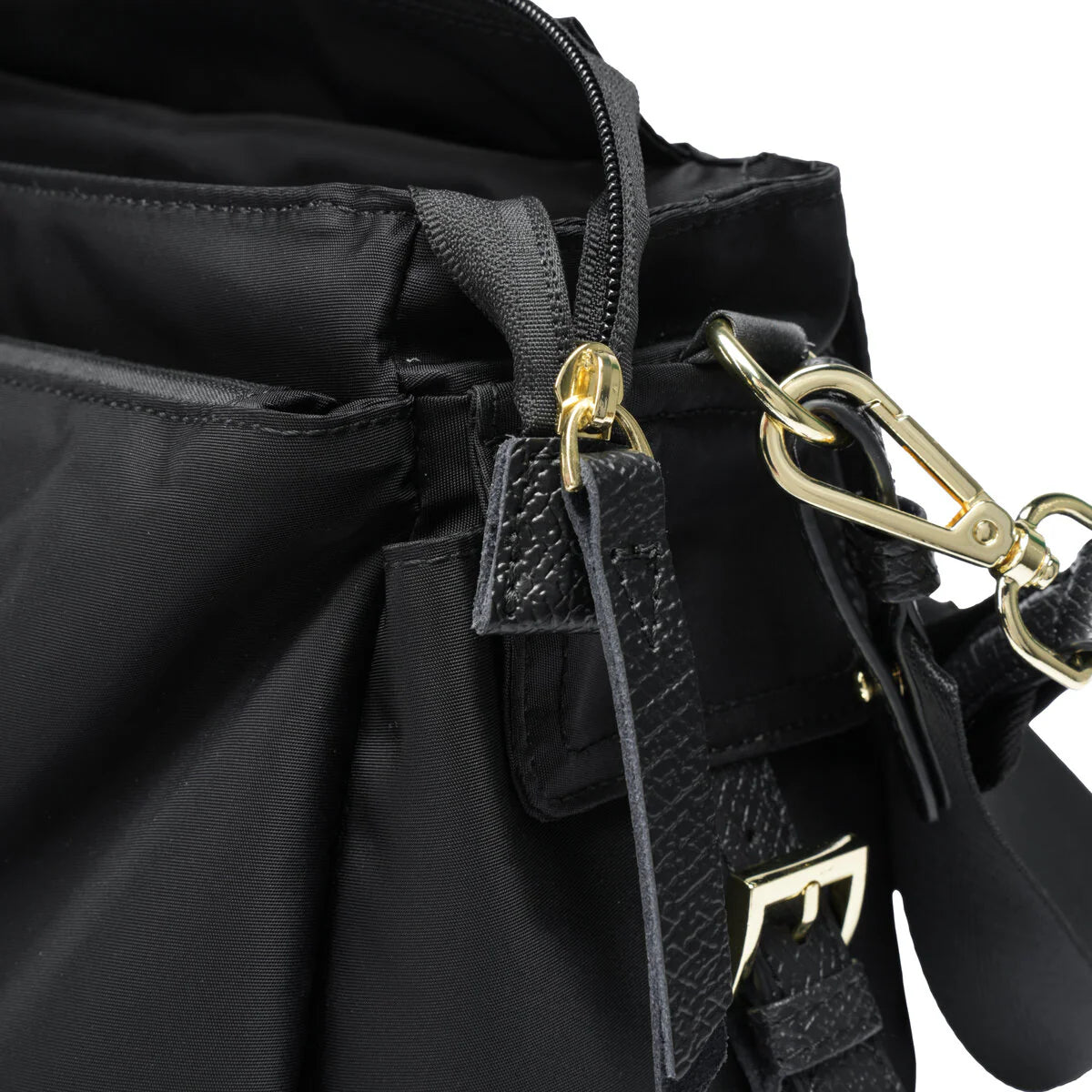 BAMEI Water-Resistant Ballistic Nylon Messenger Bag with Leather Buckle - Black
