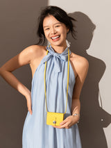 Slim Leather Wallet with Detachable Strap - Yellow