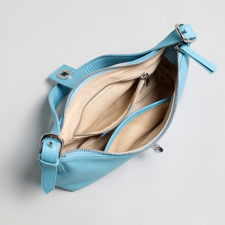 Turn-Lock Crescent Baguette Bag - Blue