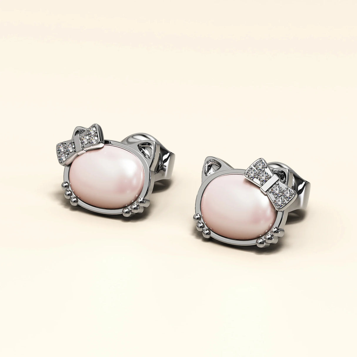 Bullion Gold Hello Kitty Soft Pink White Gold Layered Stud Earrings