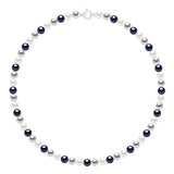 Necklace Row "Princess" of Real Cultured Freshwater Pearls Round 6-7 mm - Natural White + Pearl Grey + Black Tahit - Length Necklace 42 cm