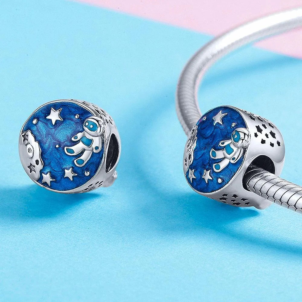 Solid 925 Sterling Silver Spaceman Charm
