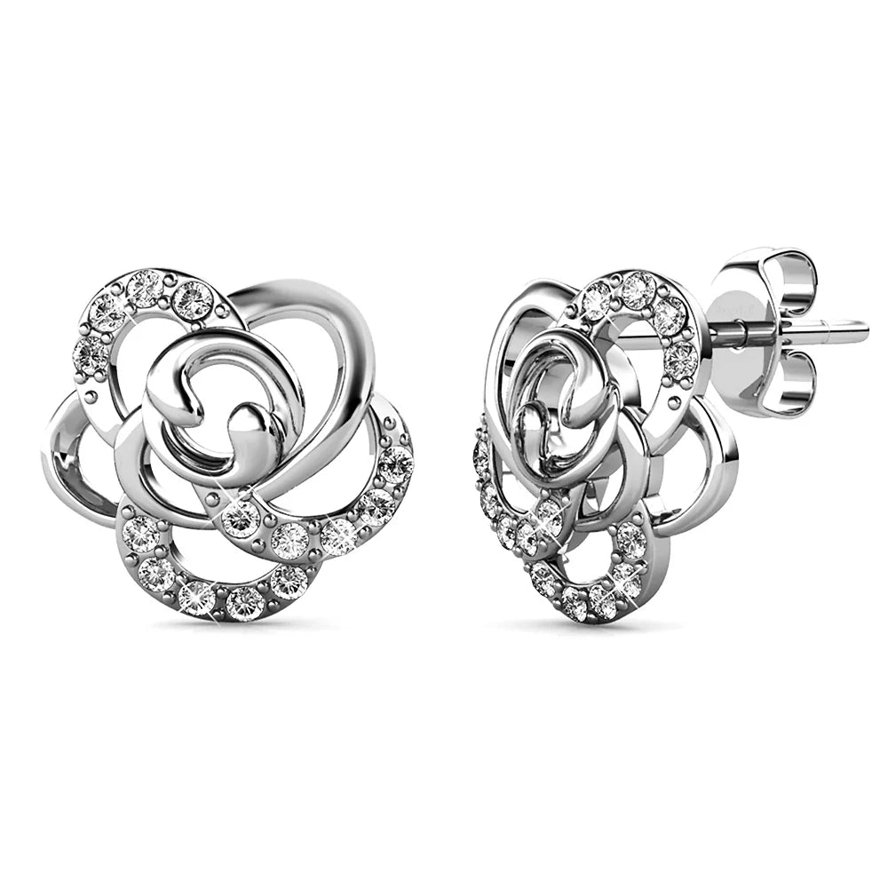 Krystal Couture Bloom White Gold Stud Earrings Embellished with SWAROVSKI Crystals