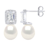 Hanging Earrings Real Cultured Freshwater Pearls Pear 8-9 mm - Natural White - Longueur 42 cm