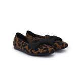 Bow Detail Round Toe Knit Flat Loafers - Leopard