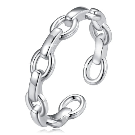 Adjustable Solid 925 Sterling Silver Chain Link Open Cut Ring