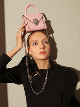 Avant Garde Silver Chain Strap Leather Top Handle Bag - Pink
