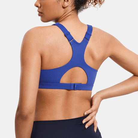 Power On Soft Padded High Impact Zip Front Sports Bra - Sapphire