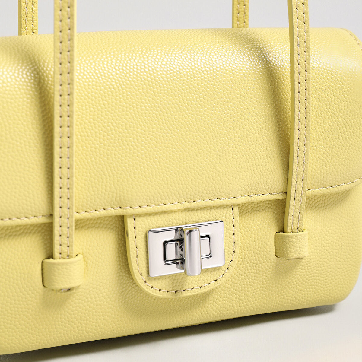 French Chic Pebbled Leather Baguette Bag - Yellow