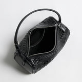 Hand-Woven Sheepskin Leather Cylinder Bag - Black
