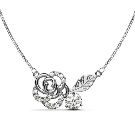 Krystal Couture Rose Petal Pendant Necklace in White Gold Embellished with SWAROVSKI Crystals