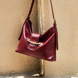 Nalandu Luxe Glossy Hobo Shoulder Bag - Wine