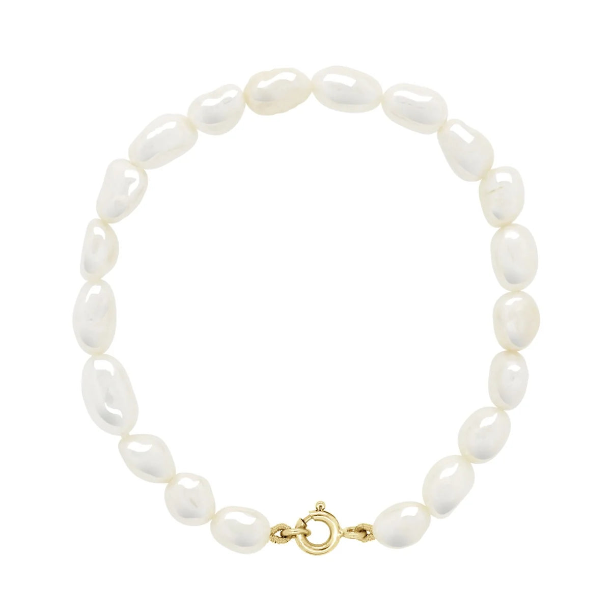 Bracelet Baroque Baroque Freshwater Pearl White Yellow Gold 6-7mm