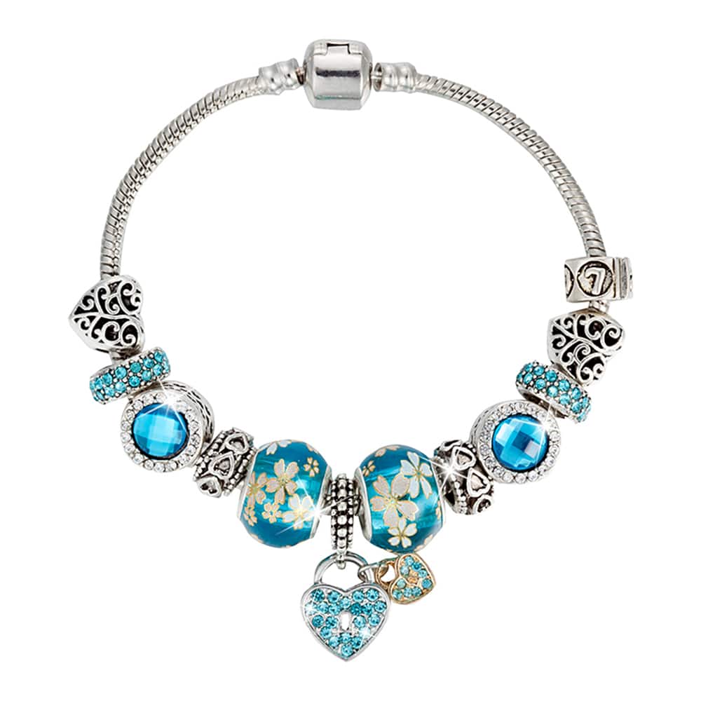 Pandora Inspired Full Set Beaded Charm Bracelet -  Silver/Blue