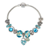 Pandora Inspired Full Set Beaded Charm Bracelet -  Silver/Blue