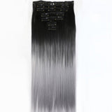 Two Tone Ombre High Grade Black Silver Hair 17Piece 16Clips 22" Hair Extension