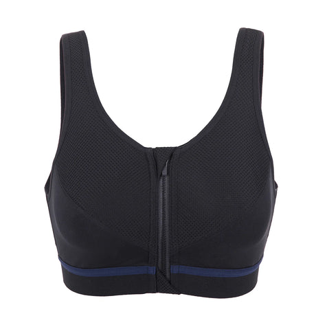 Full Zip Front High Support Wireless Sports Bra  - Black