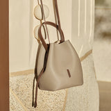 Nalandu Soft Pebbled Leather Bucket Shoulder Bag - Taupe