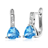 Bullion Gold Stunning Blue Zirconia Triangular Latchback White Gold Plated Earrings