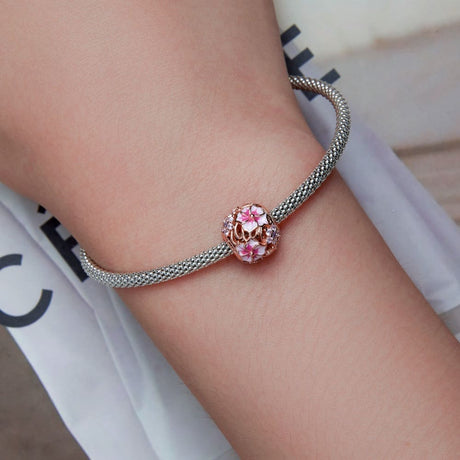 Solid 925 Signature Silver Blossom Filigree Charm In Rose Gold