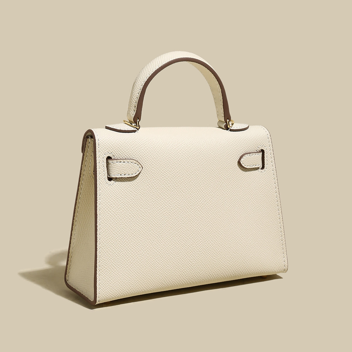 Classic Structured Leather Top-Handle Bag - Ivory