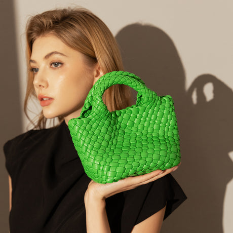 Mini Woven Top Handle Bag - Green