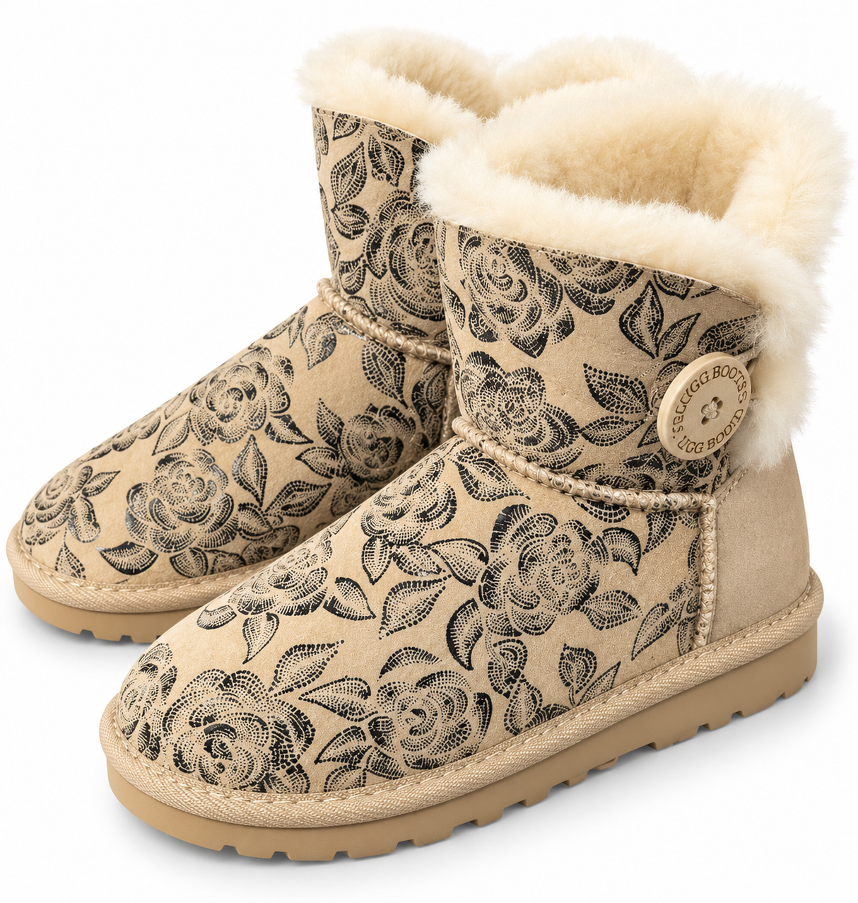 Australian Leather Ugg 1Button Floral Short - Natural - AU4