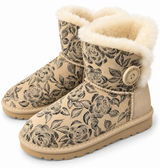 Australian Leather Ugg 1Button Floral Short - Natural - AU4