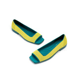 Colorblock Peep Toe Knit Flats - Yellow