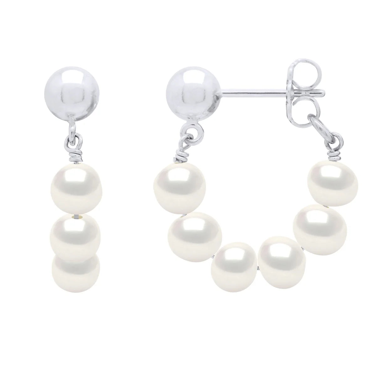 Drop Earrings 6 Pearl Drop Freshwater Pearl White Sterling Silver