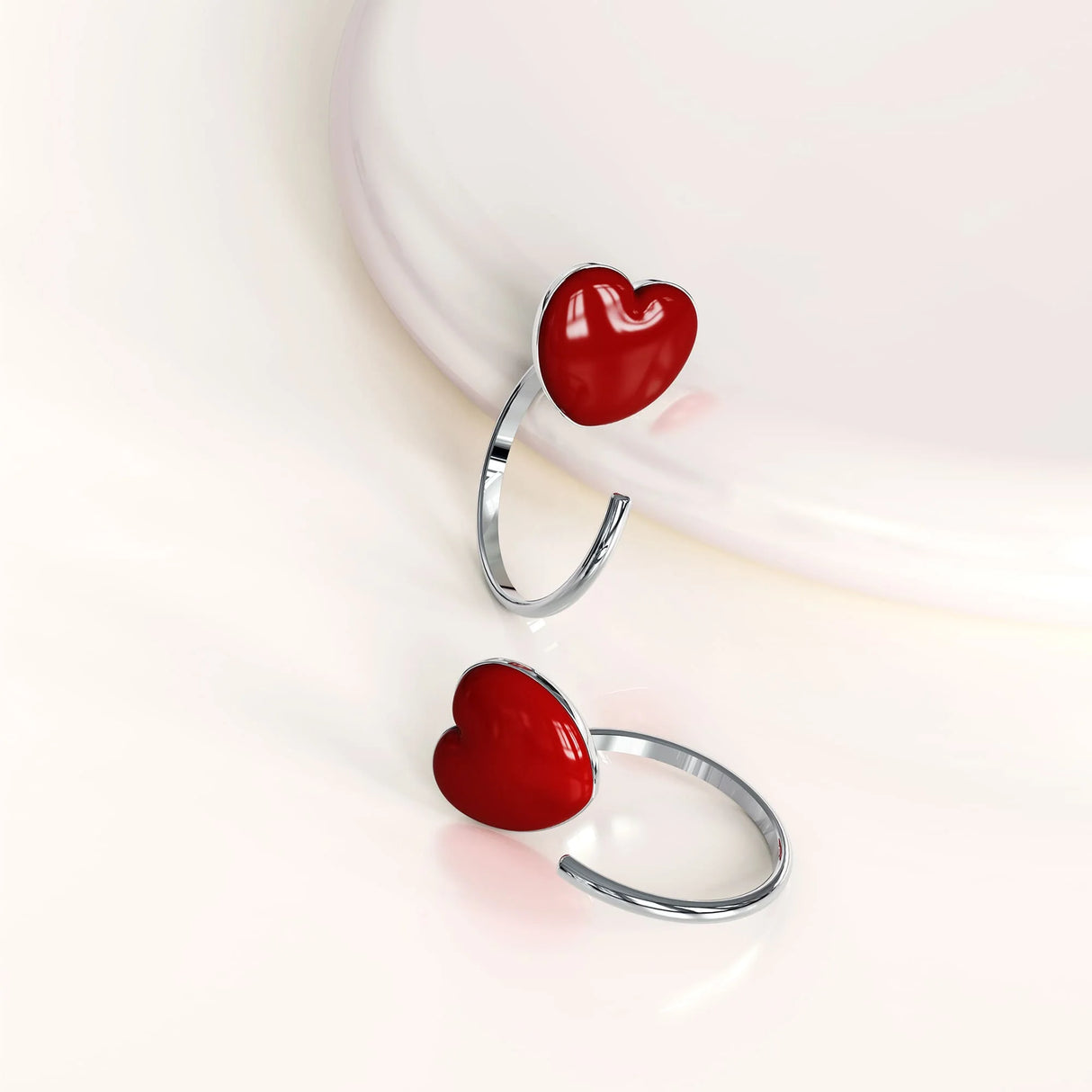 Solid 925 Sterling Silver Red Resin Heart Hook Earrings