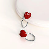 Solid 925 Sterling Silver Red Resin Heart Hook Earrings