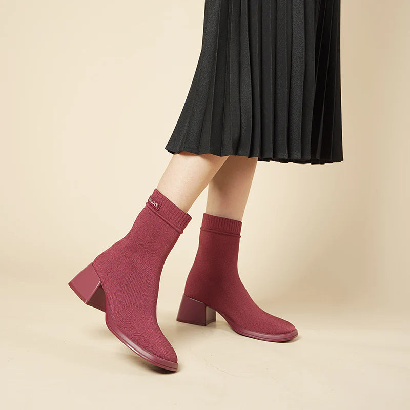 Stretch Knit Sock Boots - Wine