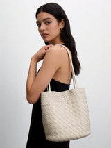 Woven Lambskin Bucket Tote - Ivory