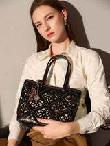 Venetia Floral Cutout Leather Tote Bag - Black
