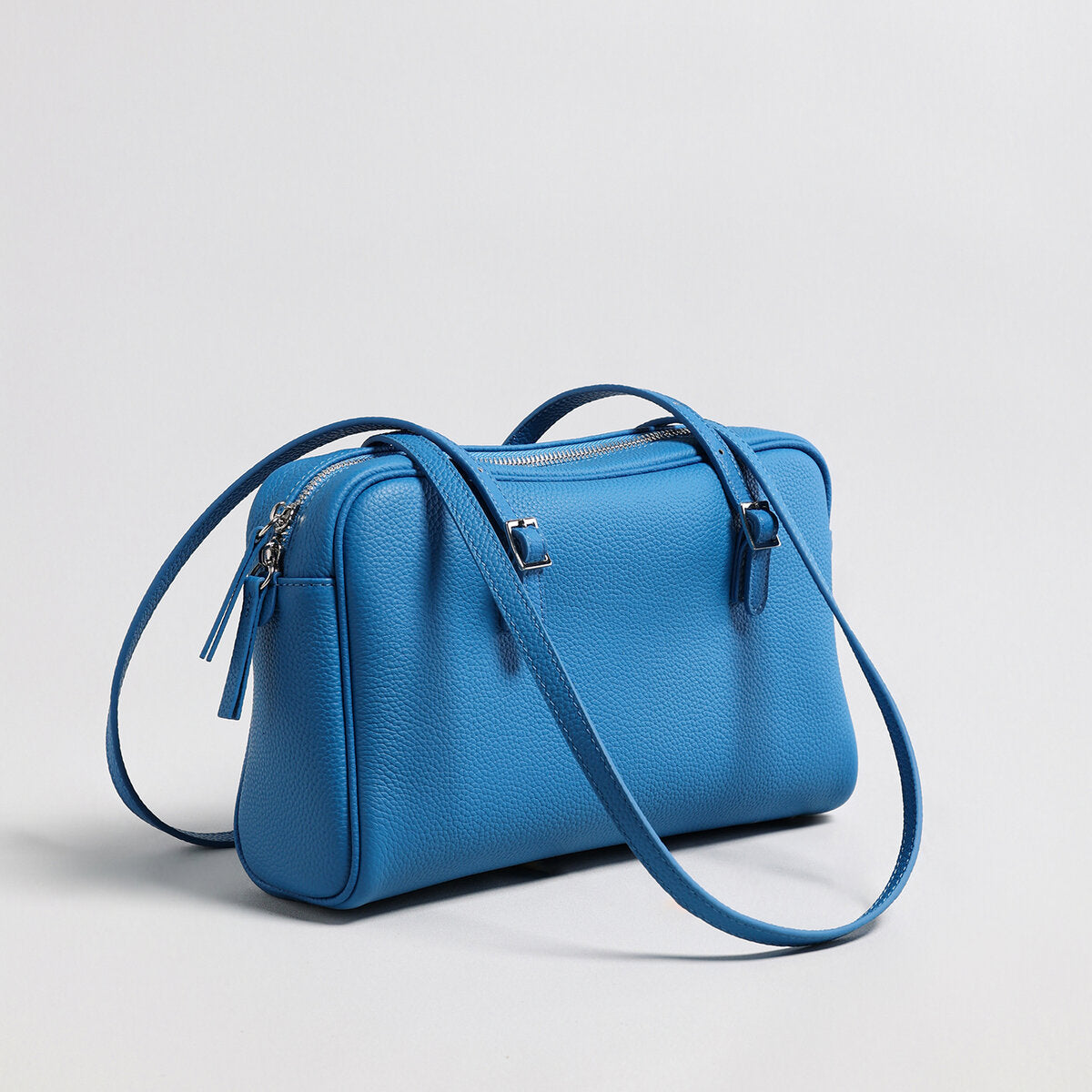 Pebbled Leather Pillow Shoulder Bag - Blue