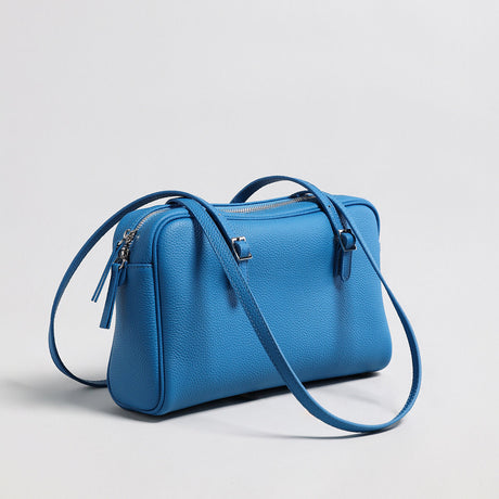 Pebbled Leather Pillow Shoulder Bag - Blue