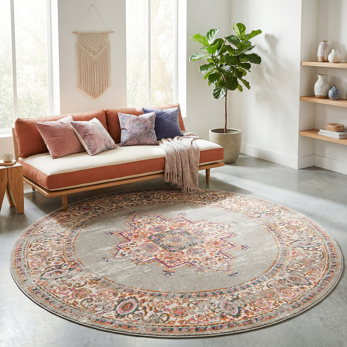 Babylon 211 Grey Round Rug