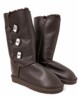 Australian Leather Ugg 3 Emerald Crystal Cut Buttons Sheepskin - Chocolate - AU6